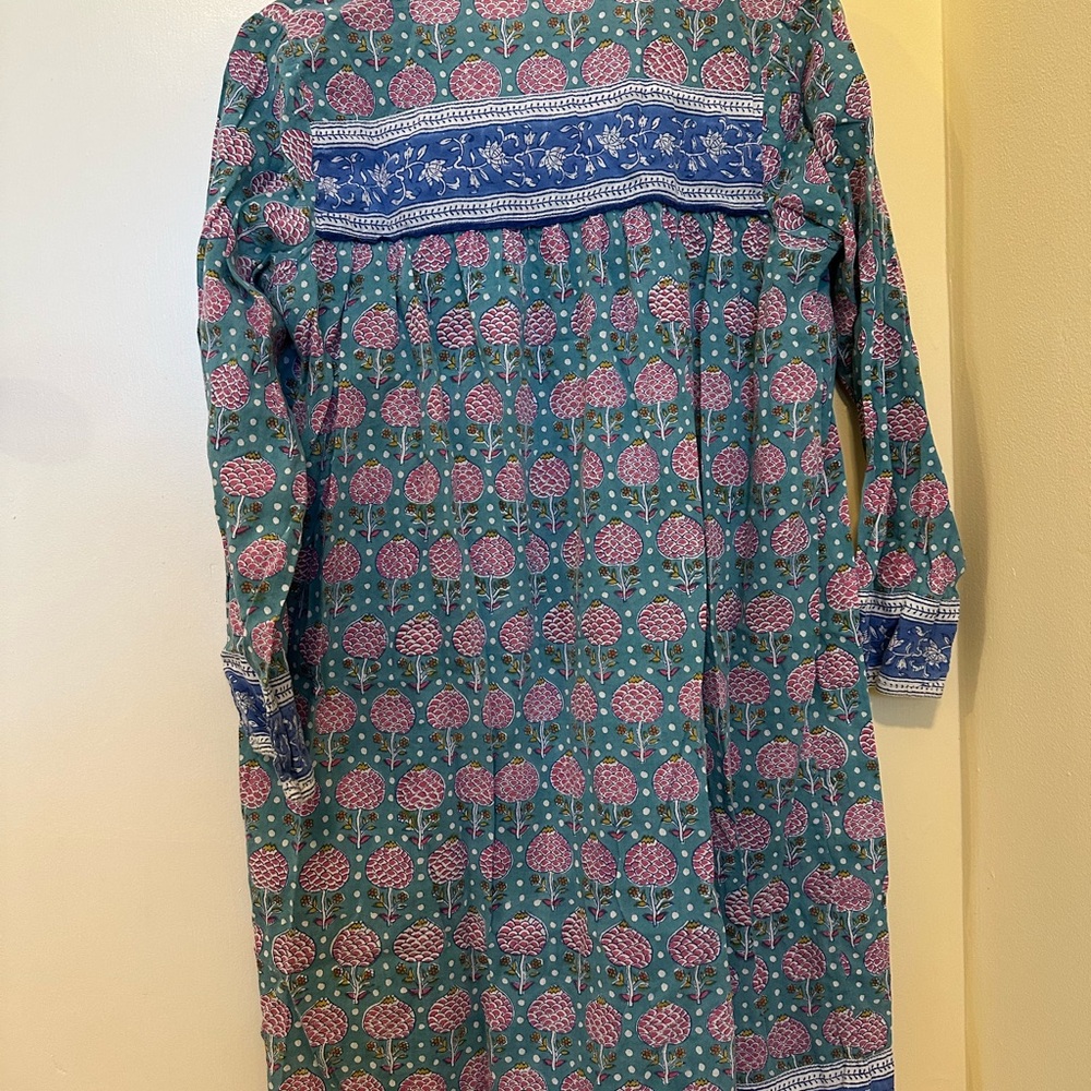 SZ Blockprint Tunic Dress/Coverup in Teal and Pink - Picture 5 of 6